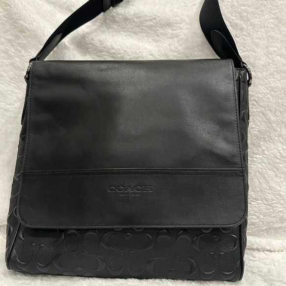 Coach Embossed Black Leather Messenger Bag - Picture 1 of 4